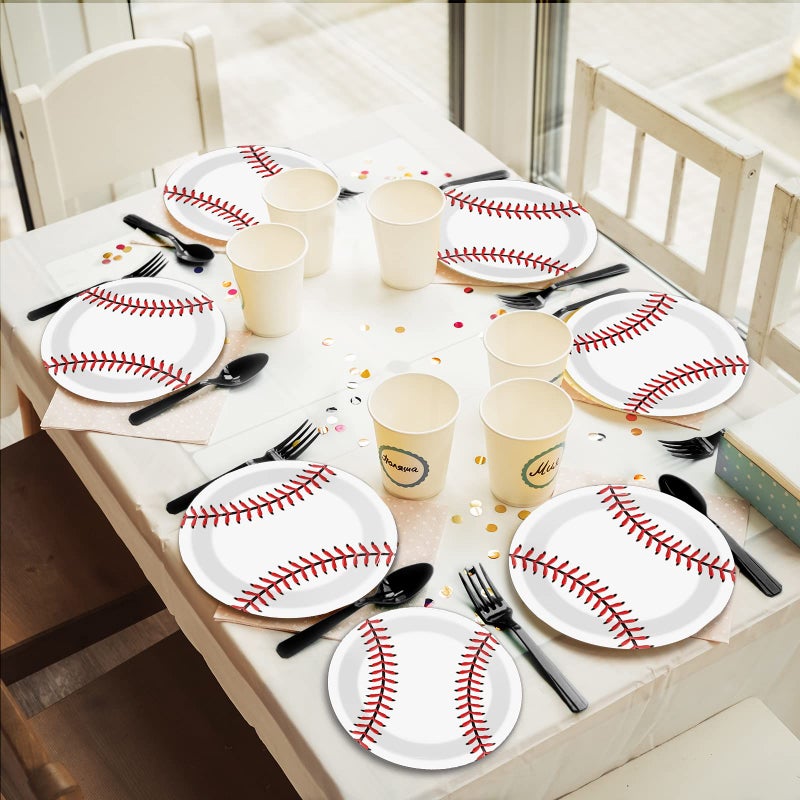Wiooffen 72pcs Baseball Party Supplies Bundle Paper Plates Set Disposable Baseball Party Dinner Dessert Plate Birthday Tableware Decorations Favors for Boys and Girls, Including 36pcs 9"" and 36pcs 7"" Plates - Image 5